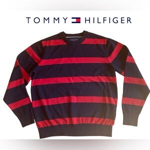 MEN’S TOMMY HILFIGER CREWNECK SWEATER STRIPED RED BLUE